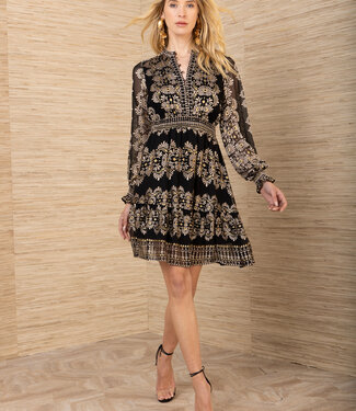 Hale Bob Black Burnout Long Sleeve Dress