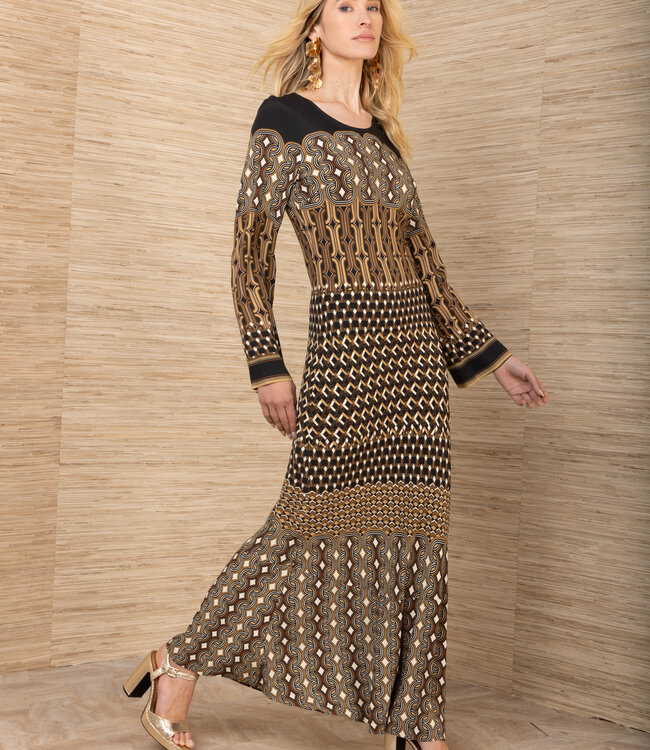 Hale Bob Long Sleeve Retro Print Midi Dress