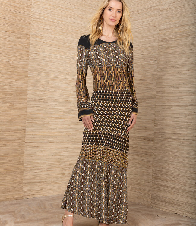 Hale Bob Long Sleeve Retro Print Midi Dress