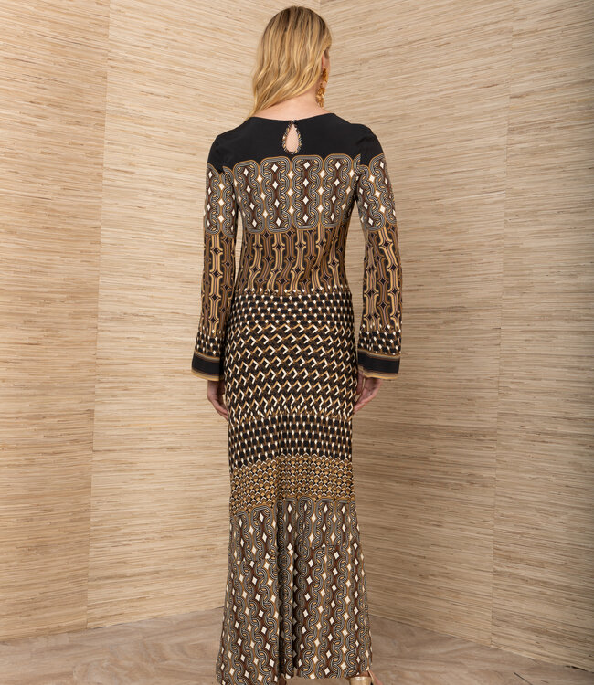 Hale Bob Long Sleeve Retro Print Midi Dress