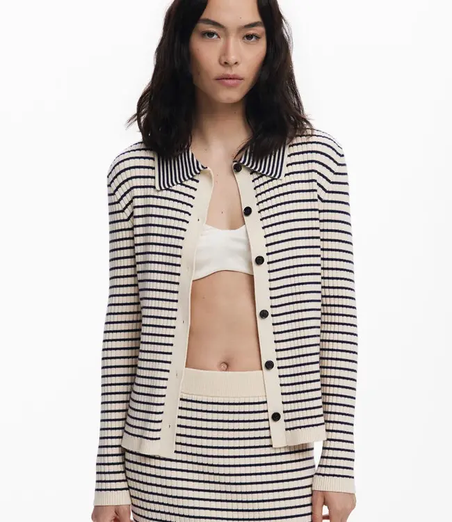 Desigual Ribbed Striped Collared Jacket