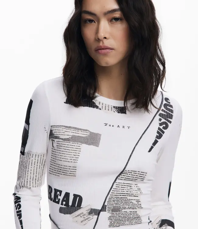 Desigual Newspaper Crew Long Sleeve Top