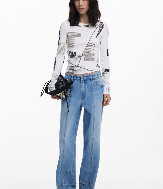 Desigual Newspaper Crew Long Sleeve Top
