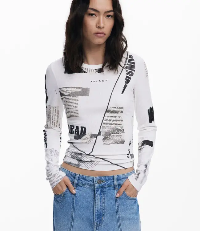 Desigual Newspaper Crew Long Sleeve Top