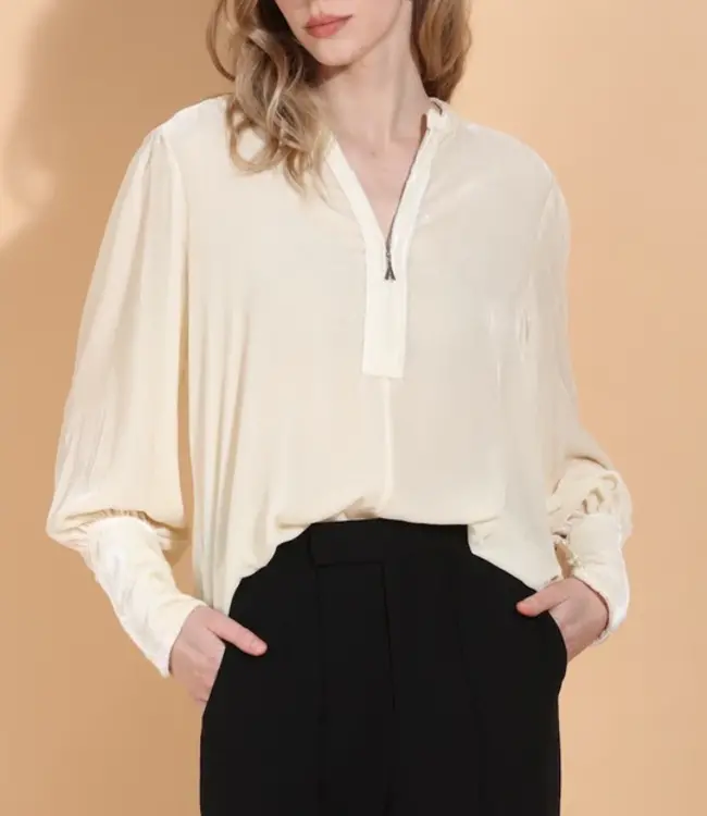 Jessie Liu Ivory Silk Velvet Blouse