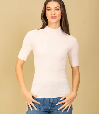 Jessie Liu Ivory Cashmere Shimmer Moch Neck Sweater