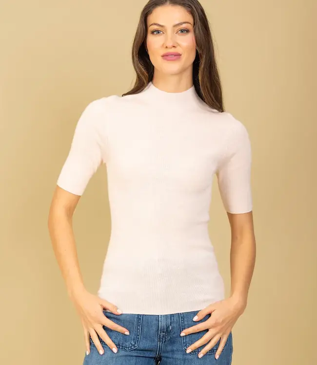 Jessie Liu Ivory Cashmere Shimmer Moch NeckSweater