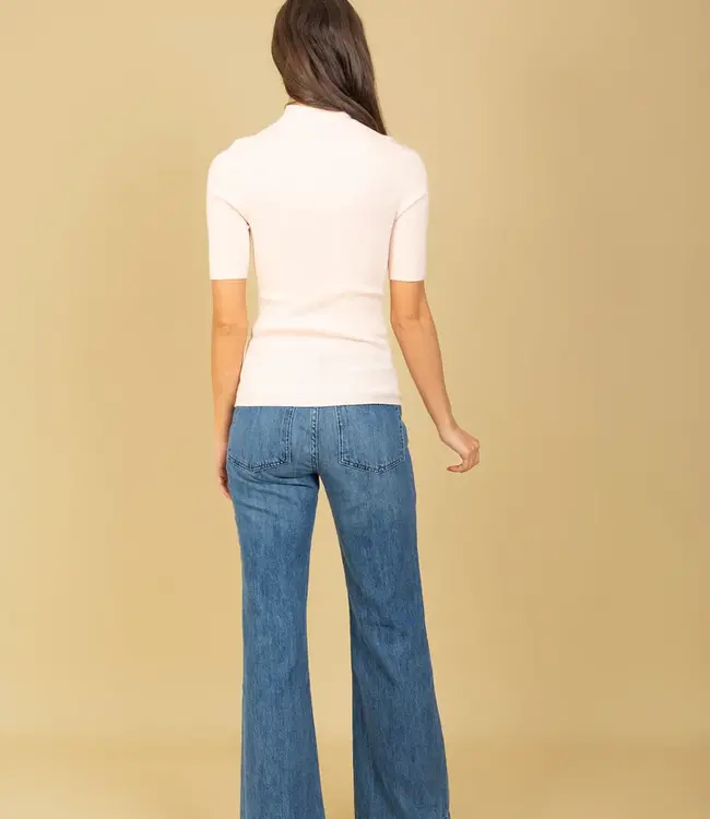 Jessie Liu Ivory Cashmere Shimmer Moch NeckSweater