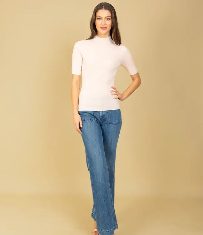 Jessie Liu Ivory Cashmere Shimmer Moch NeckSweater