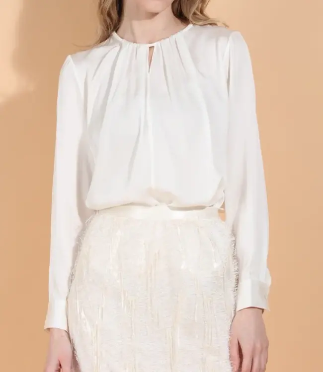 Jessie Liu Ivory Draped Silk Blouse