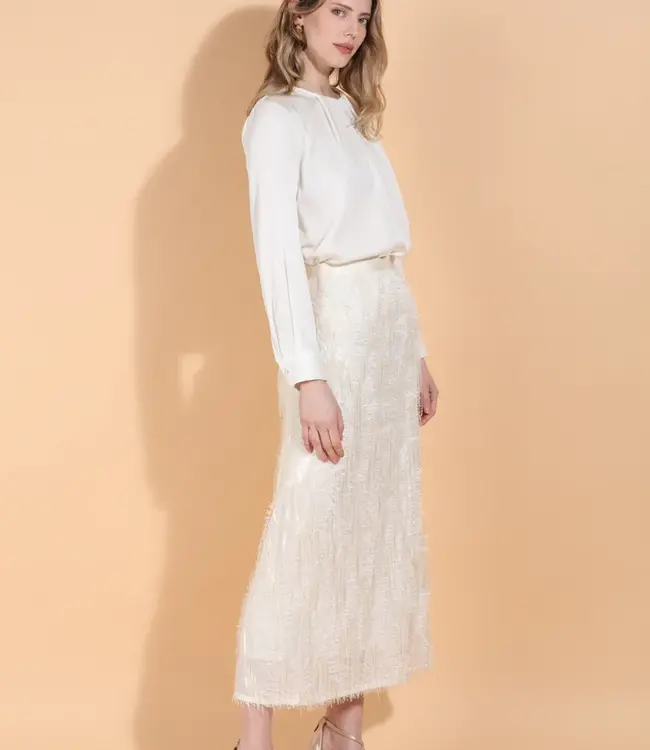 Jessie Liu Ivory Draped Silk Blouse