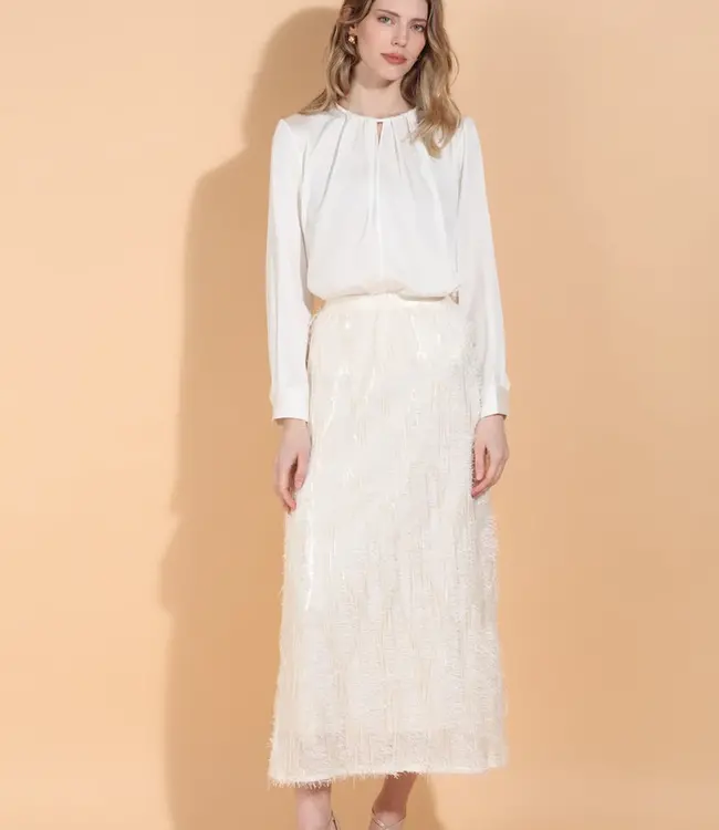 Jessie Liu Ivory Draped Silk Blouse