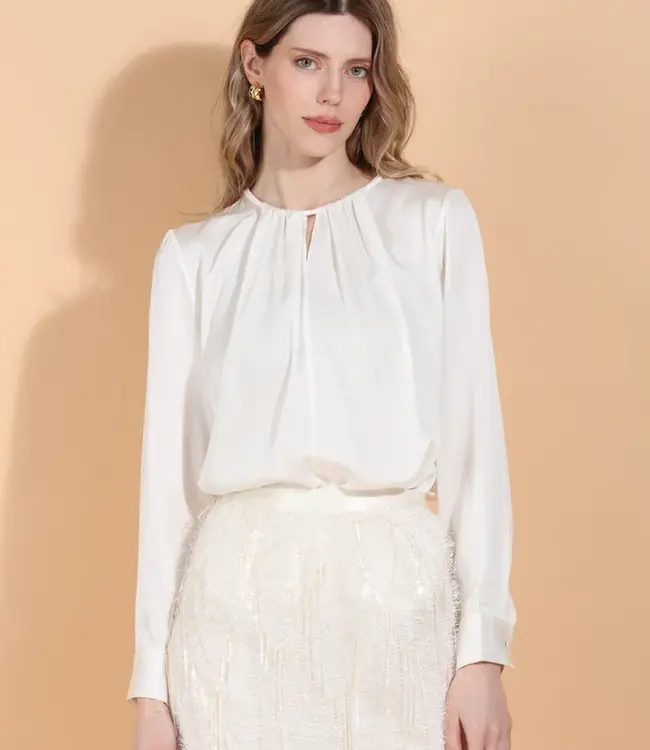 Jessie Liu Ivory Draped Silk Blouse