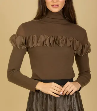 Jessie Liu Khaki Brown Turtle Neck w/Applique'