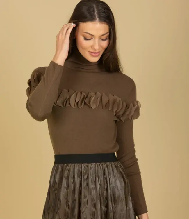 Jessie Liu Khaki Brown Turtle Neck w/Applique'