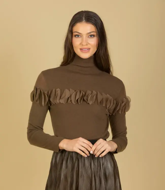 Jessie Liu Khaki Brown Turtle Neck w/Applique'