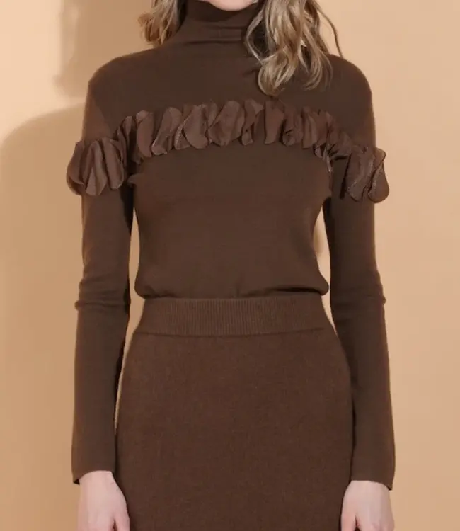 Jessie Liu Khaki Brown Turtle Neck w/Applique'