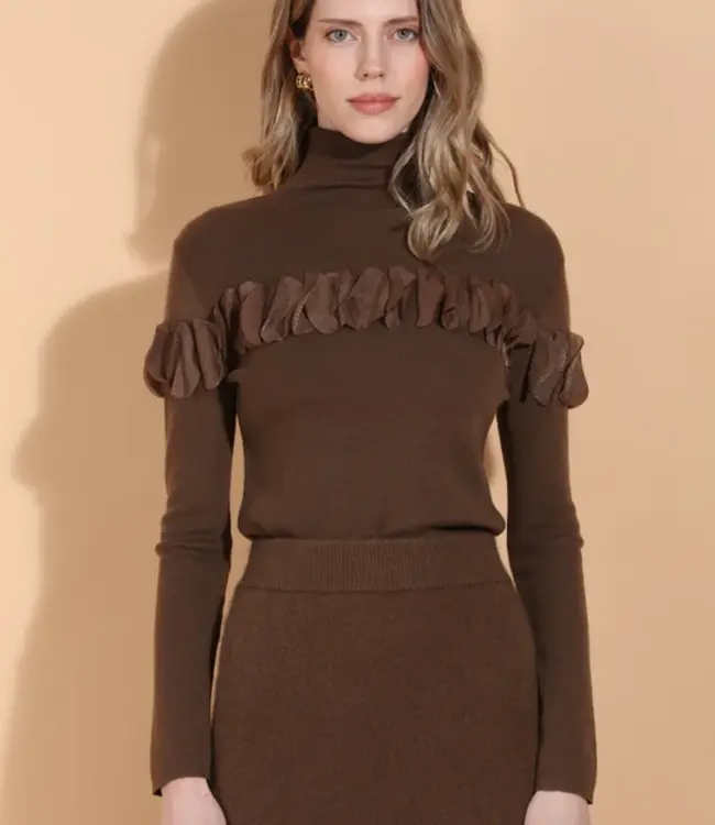 Jessie Liu Khaki Brown Turtle Neck w/Applique'