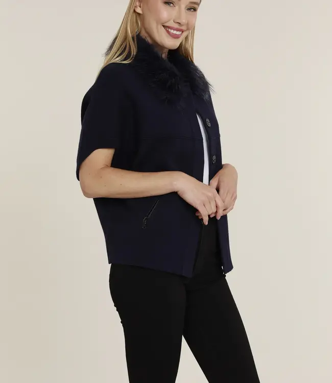Dolce Cabo Navy Cape w/Faux Fur