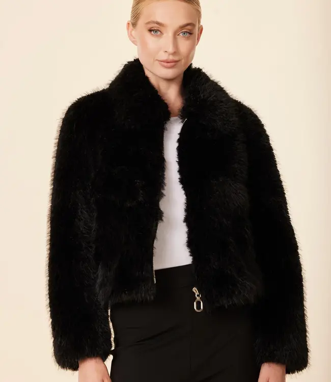 Dolce Cabo Black Shaggy Reversible Faux Fox Jacket
