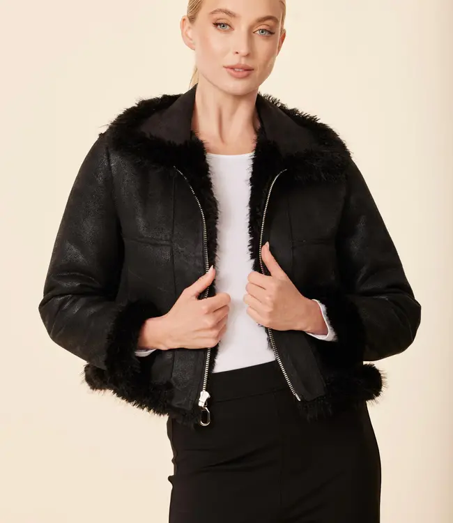 Dolce Cabo Black Shaggy Reversible Faux Fox Jacket