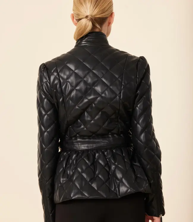 Dolce Cabo Black Quilted Vegan Peplum Jacket