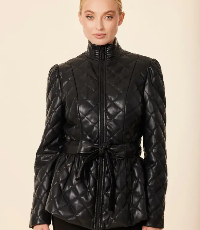 Dolce Cabo Black Quilted Vegan Peplum Jacket