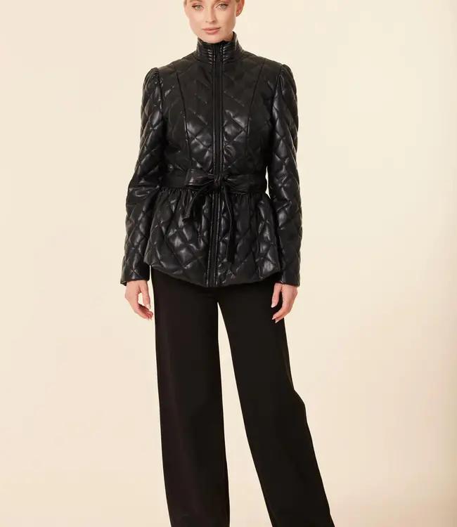 Dolce Cabo Black Quilted Vegan Peplum Jacket