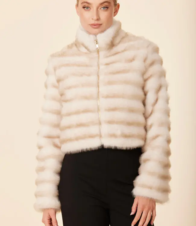 Dolce Cabo Creme Mink Grooved Zip Jacket