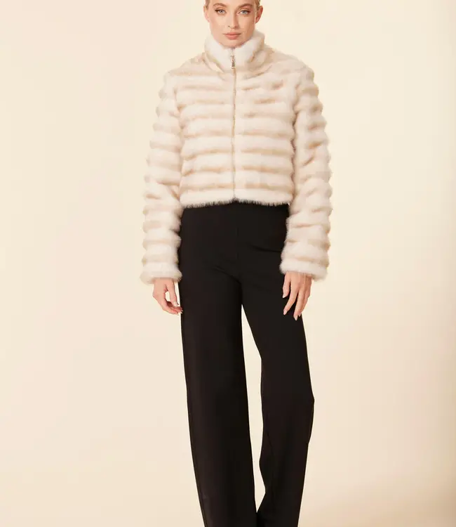 Dolce Cabo Creme Mink Grooved Zip Jacket
