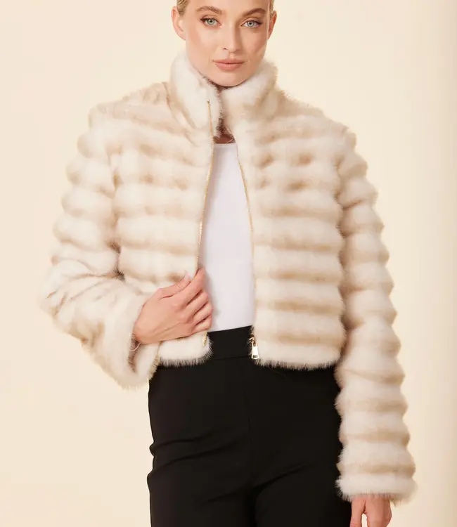 Dolce Cabo Creme Mink Grooved Zip Jacket