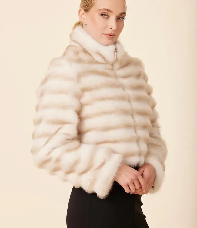 Dolce Cabo Creme Mink Grooved Zip Jacket