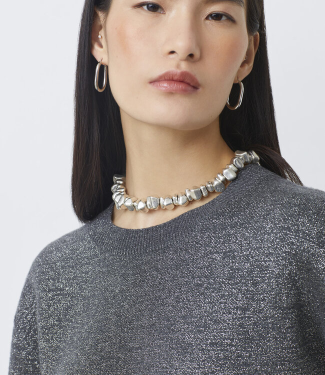 Suncoo Payeti Grey Shimmer Open Back Sweater