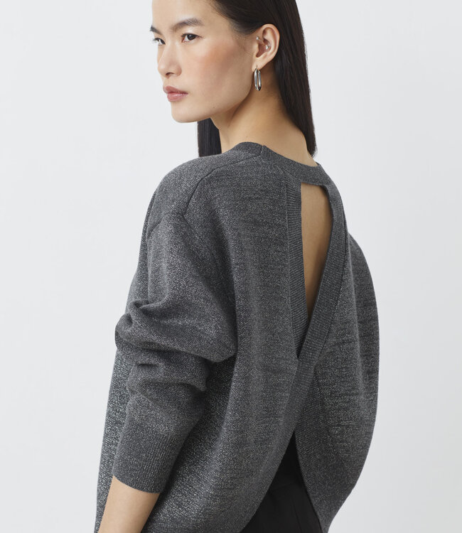 Suncoo Payeti Grey Shimmer Open Back Sweater