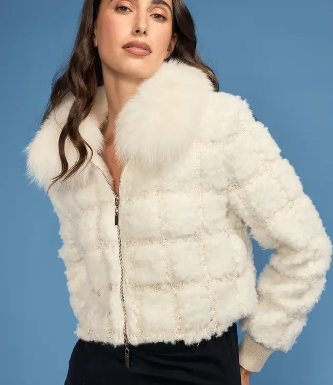 Oolala Oolala White Square Sherpa w/Fox Collar Jacket