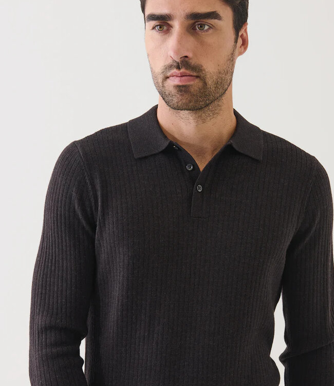 Patrick Assaraf Mahogany Drop Needle Polo Sweater