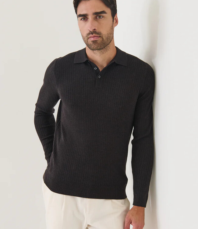 Patrick Assaraf Mahogany Drop Needle Polo Sweater