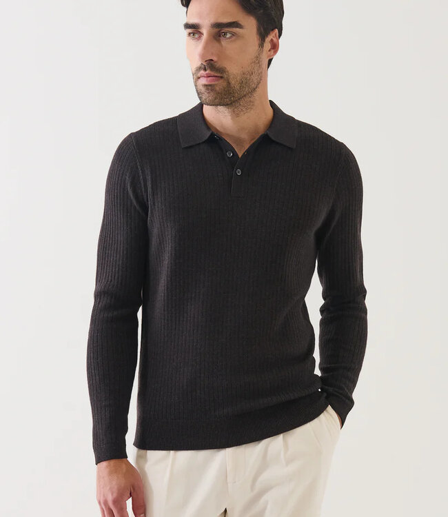 Patrick Assaraf Mahogany Drop Needle Polo Sweater