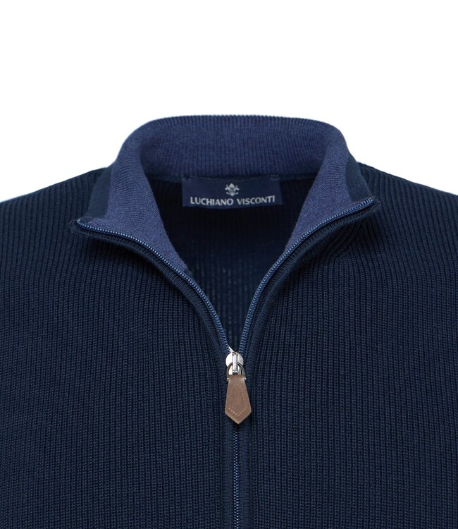 Luchiano Visconti Navy Knit  Full Zip Vest