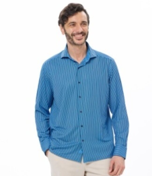 Luchiano Visconti Light Blue Vertical Stripe Performance Button Down