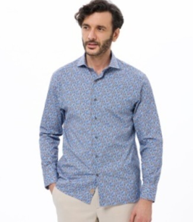 Luchiano Visconti Blue w/Rust Cotton Stretch Shirt