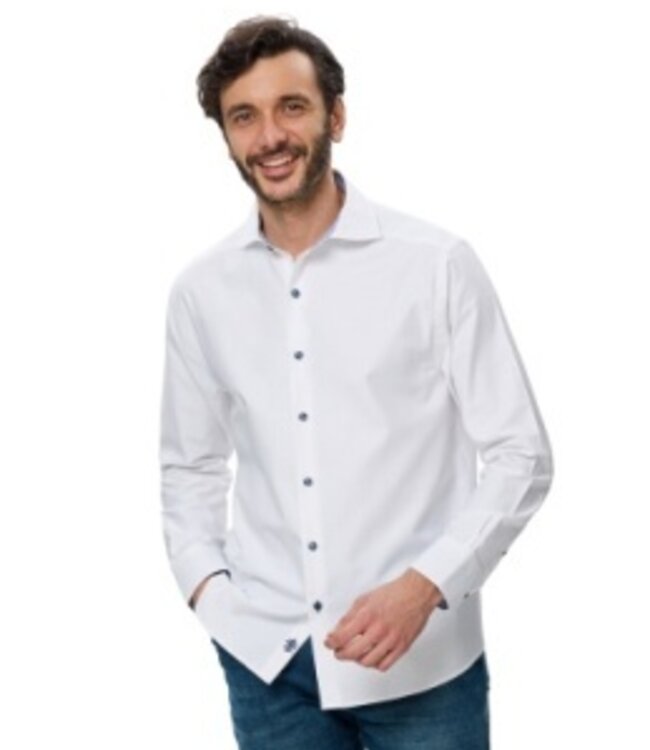 Luchiano Visconti White Herringbone Tone on Tone Dress Shirt