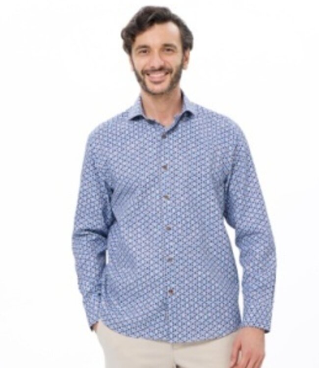 Luchiano Visconti Blue/Rust Multi Print Button Down