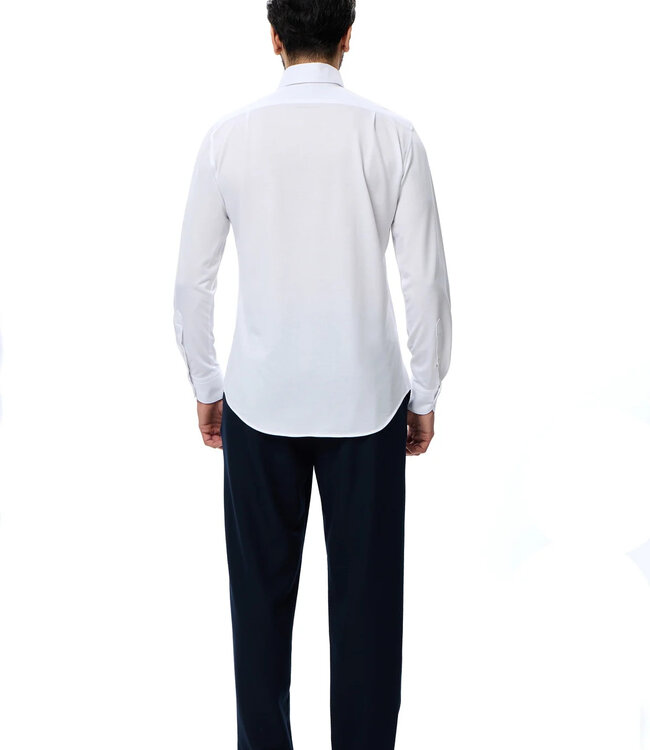 White Stretch Long Sleeve Button Down Shirt