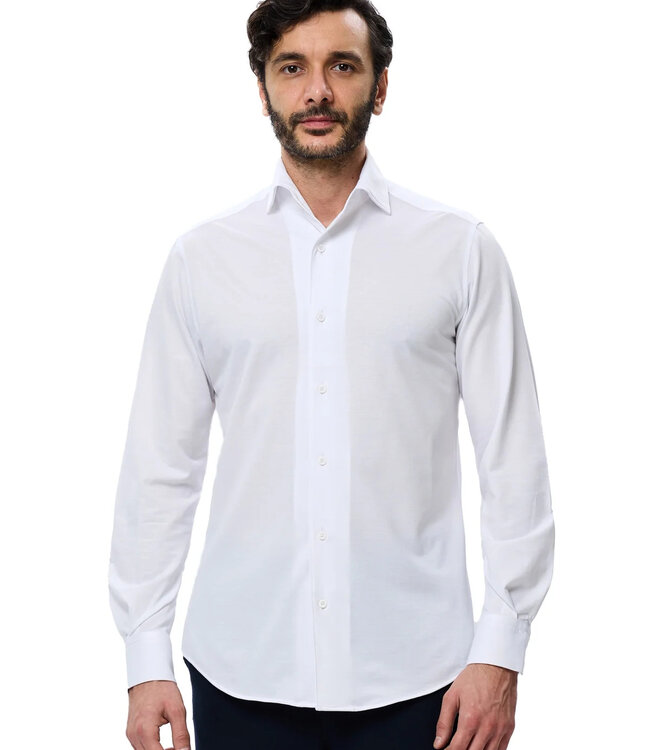 White Stretch Long Sleeve Button Down Shirt