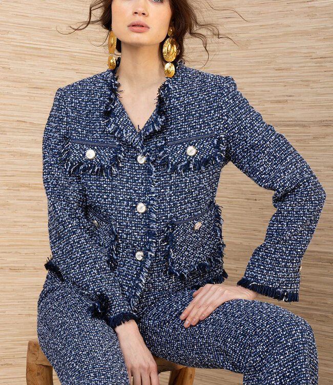 Hale Bob Nyomi Blue Boucle Jacket