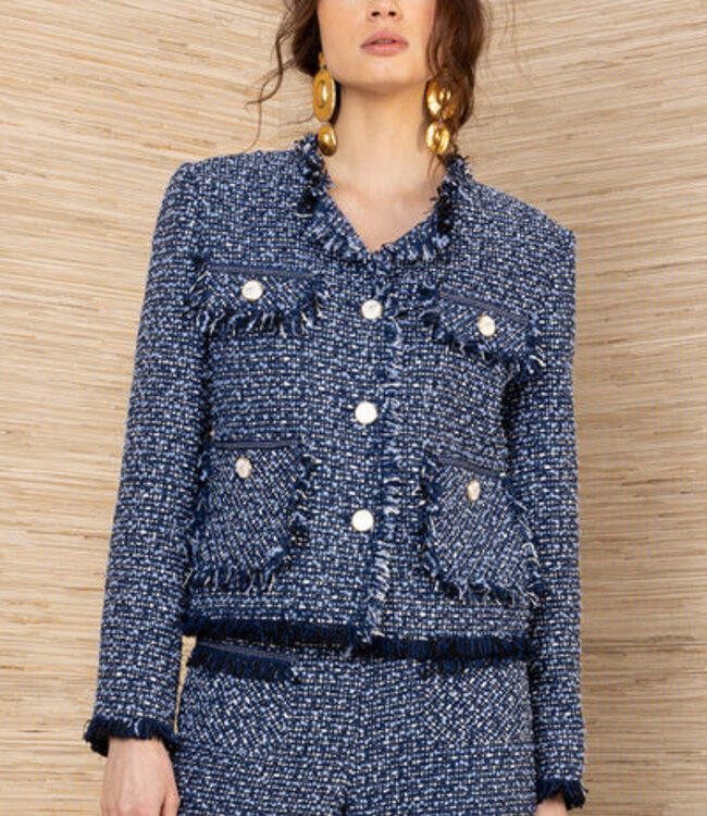 Hale Bob Nyomi Blue Boucle Jacket