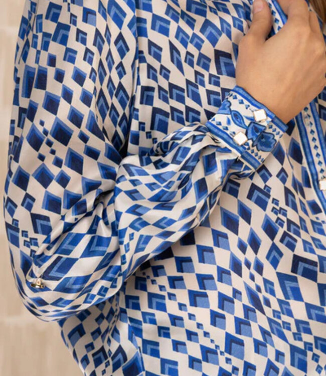 Hale Bob Vada Blue Print Silk Blouse