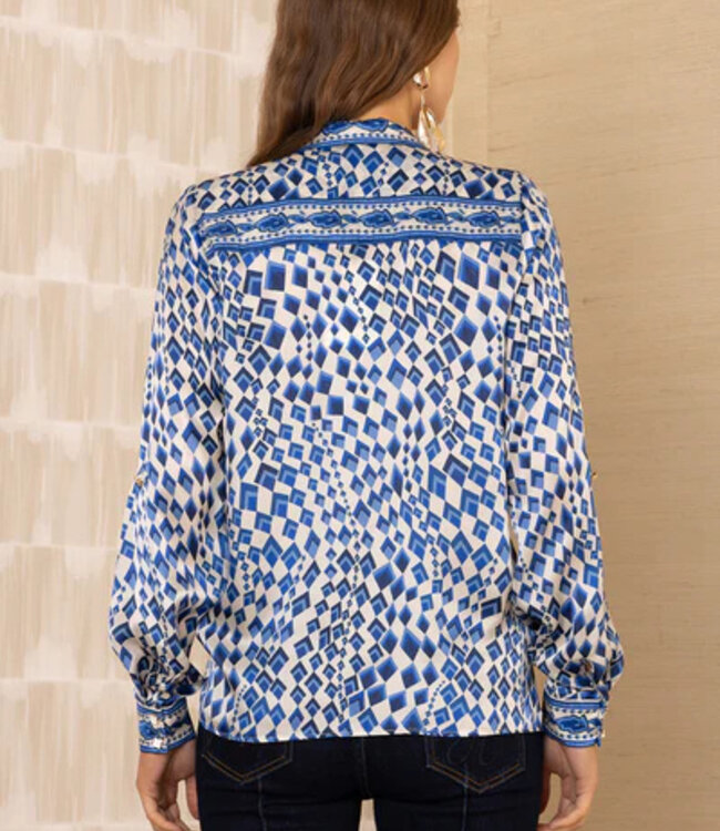 Hale Bob Vada Blue Print Silk Blouse