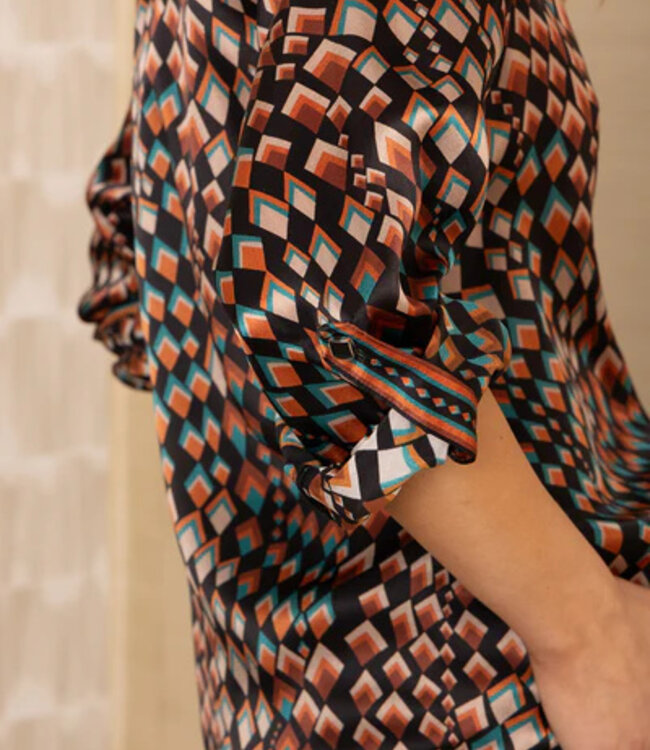 Hale Bob Black Vada Geo Print Silk Blouse